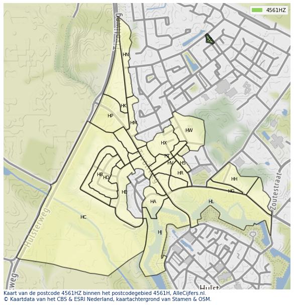 Afbeelding van het postcodegebied 4561 HZ op de kaart.