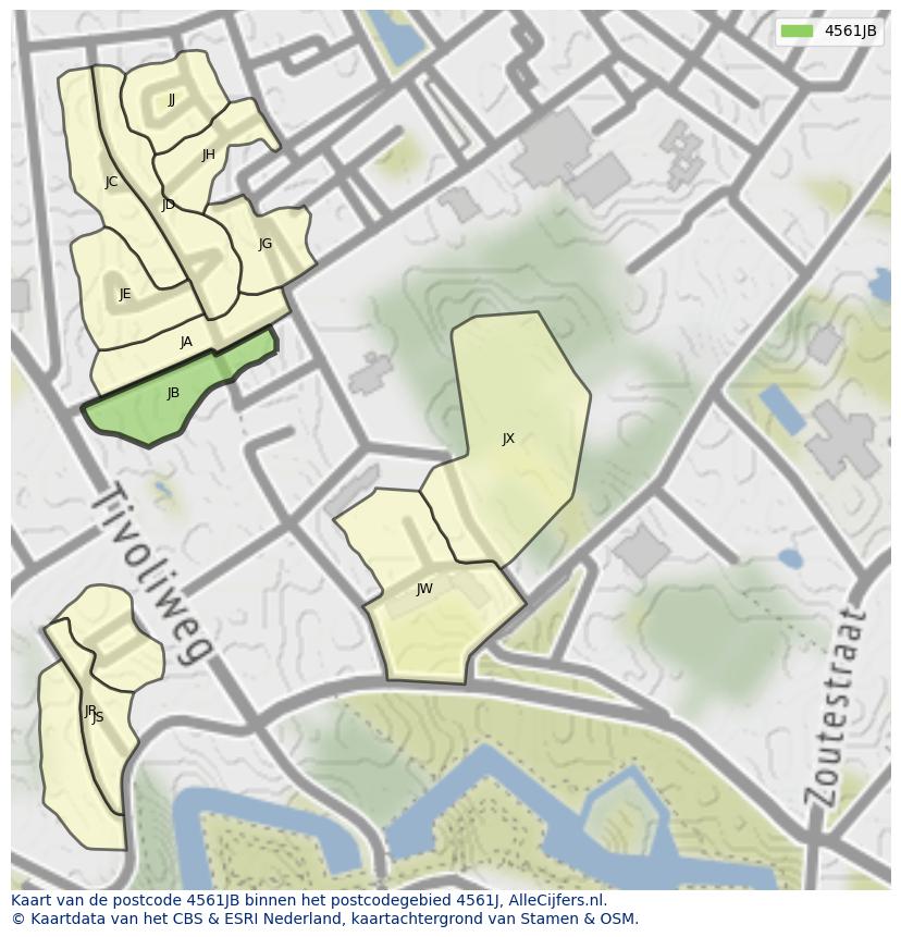 Afbeelding van het postcodegebied 4561 JB op de kaart.