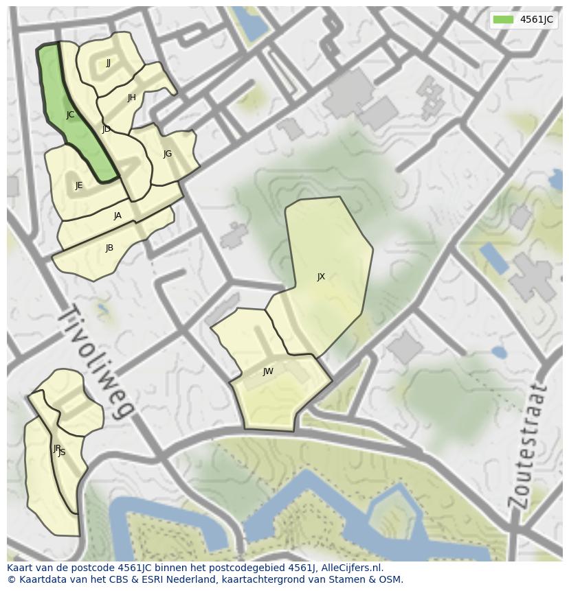Afbeelding van het postcodegebied 4561 JC op de kaart.