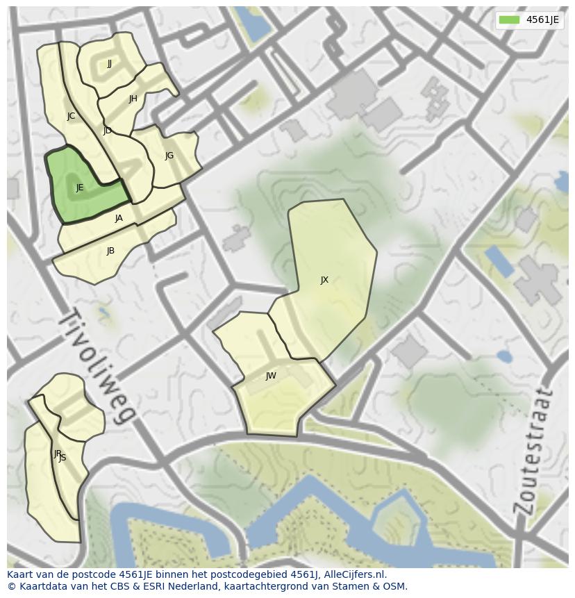 Afbeelding van het postcodegebied 4561 JE op de kaart.