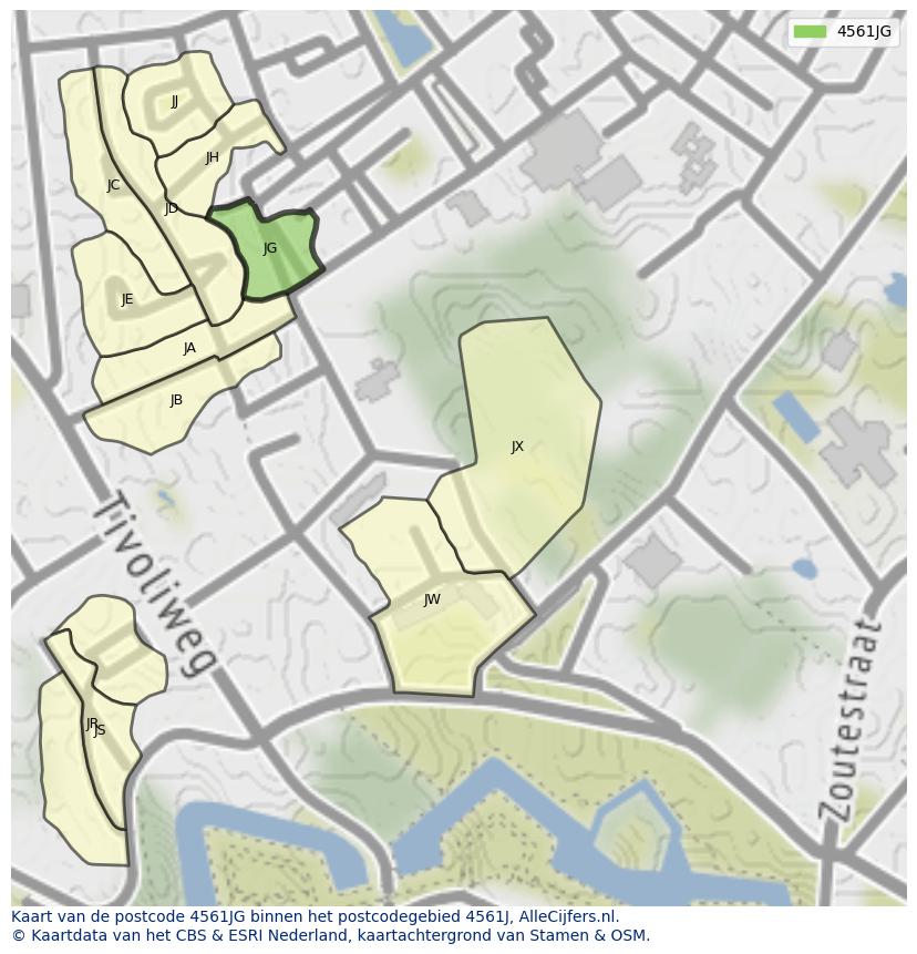 Afbeelding van het postcodegebied 4561 JG op de kaart.