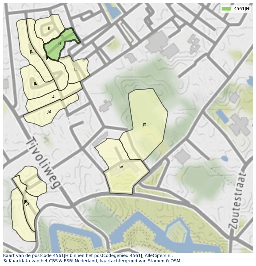 Afbeelding van het postcodegebied 4561 JH op de kaart.