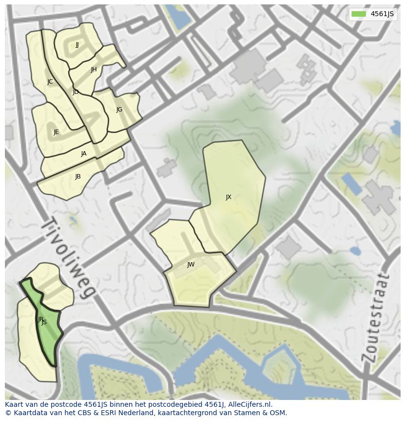 Afbeelding van het postcodegebied 4561 JS op de kaart.