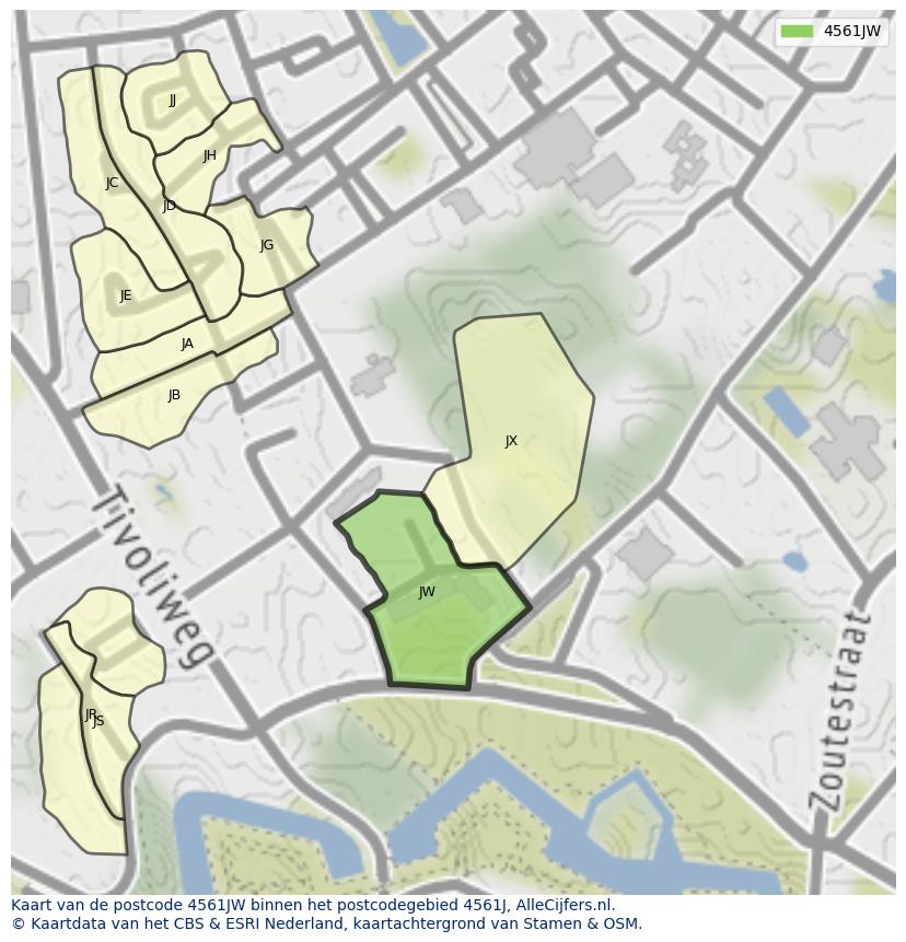 Afbeelding van het postcodegebied 4561 JW op de kaart.
