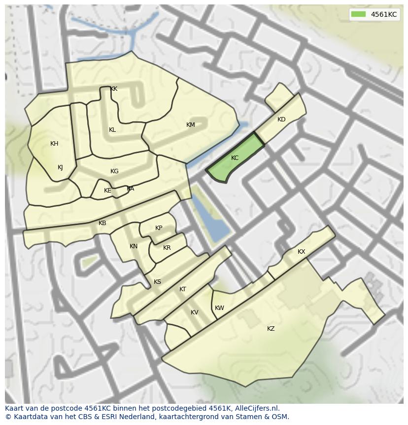 Afbeelding van het postcodegebied 4561 KC op de kaart.