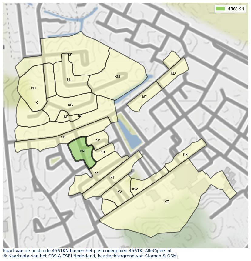 Afbeelding van het postcodegebied 4561 KN op de kaart.