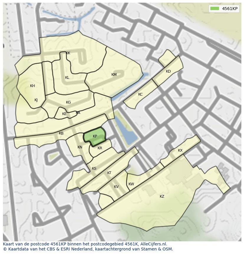Afbeelding van het postcodegebied 4561 KP op de kaart.
