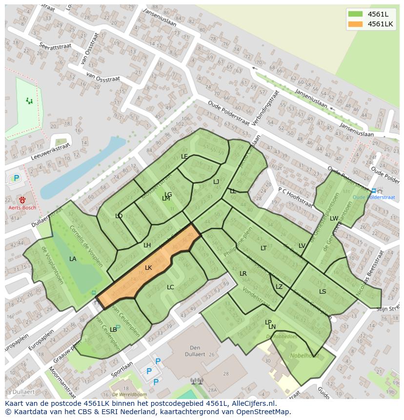 Afbeelding van het postcodegebied 4561 LK op de kaart.