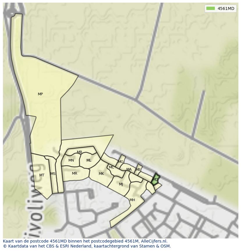 Afbeelding van het postcodegebied 4561 MD op de kaart.