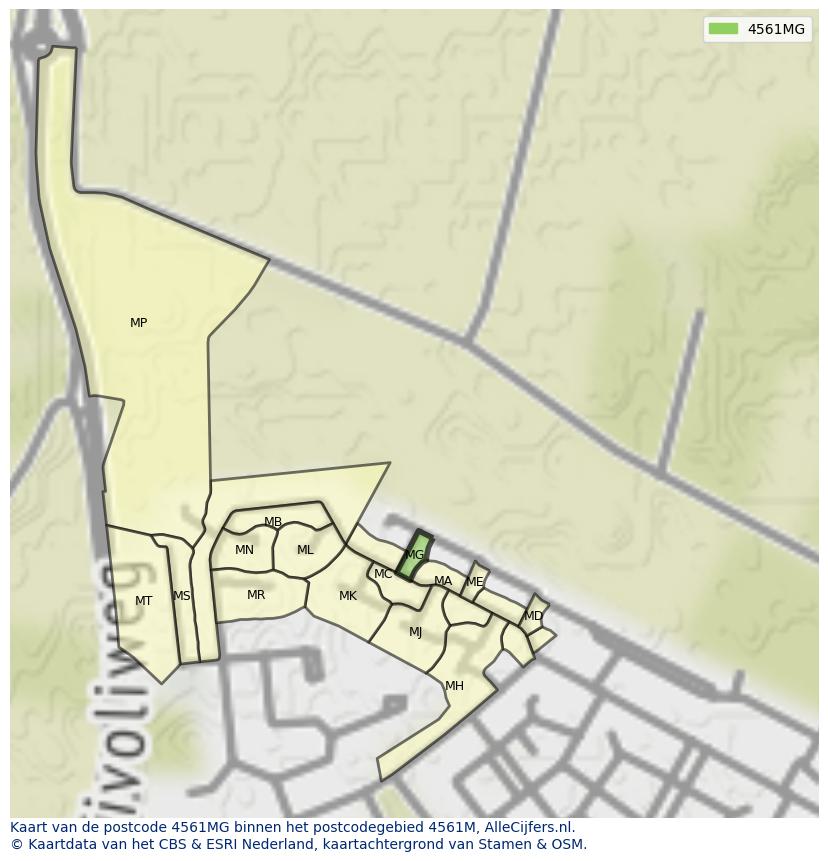 Afbeelding van het postcodegebied 4561 MG op de kaart.