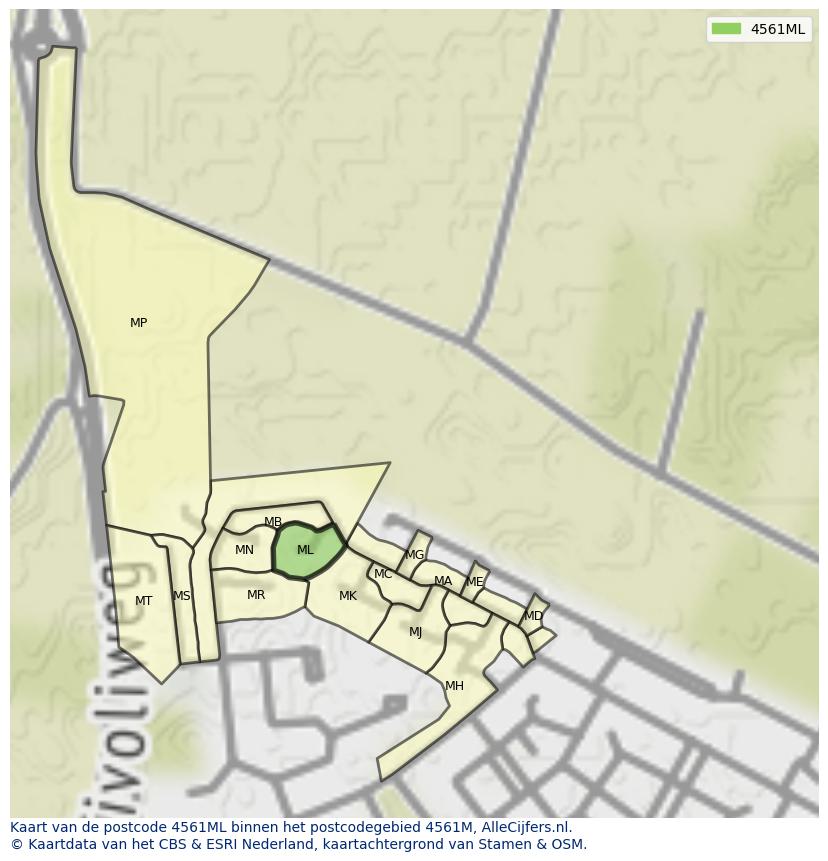 Afbeelding van het postcodegebied 4561 ML op de kaart.