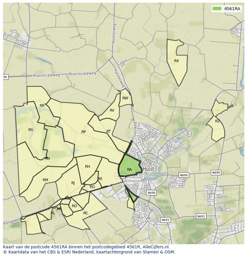 Afbeelding van het postcodegebied 4561 RA op de kaart.