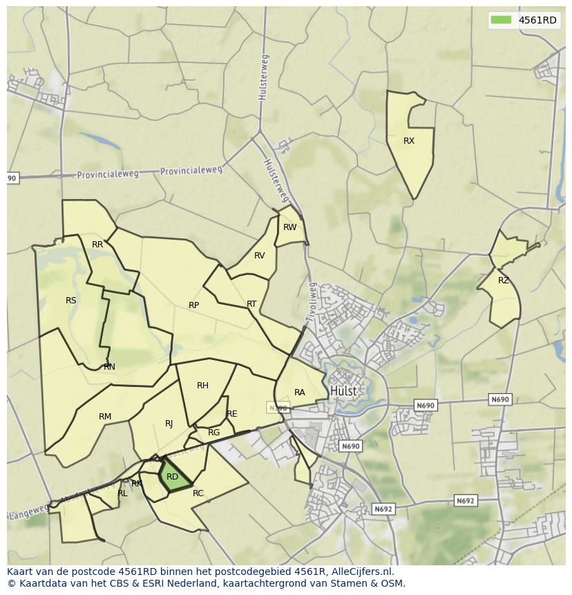 Afbeelding van het postcodegebied 4561 RD op de kaart.