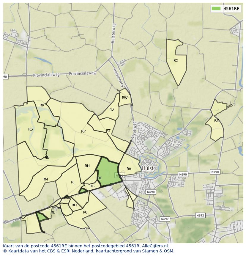 Afbeelding van het postcodegebied 4561 RE op de kaart.