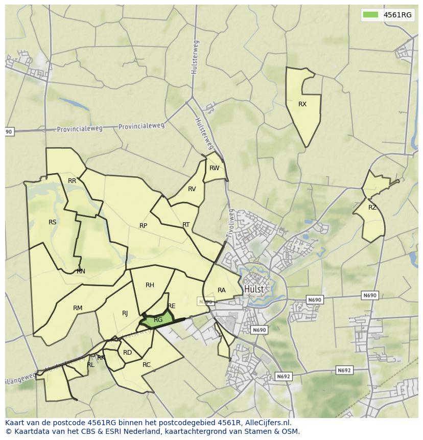 Afbeelding van het postcodegebied 4561 RG op de kaart.