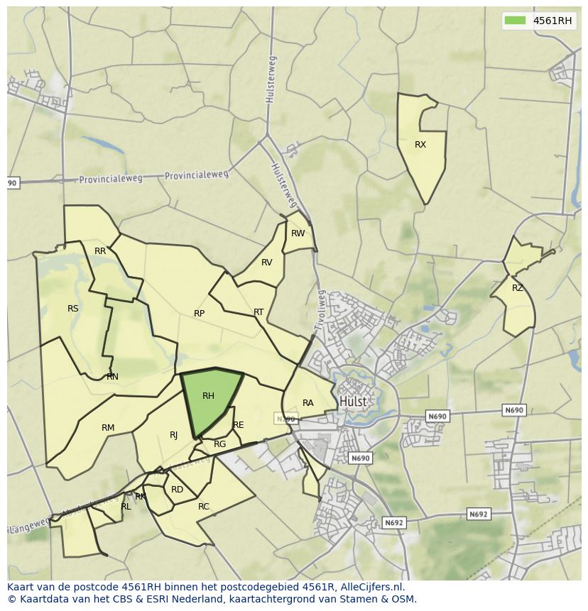 Afbeelding van het postcodegebied 4561 RH op de kaart.