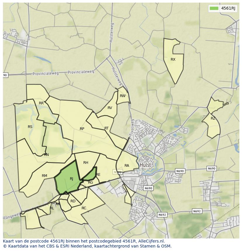 Afbeelding van het postcodegebied 4561 RJ op de kaart.