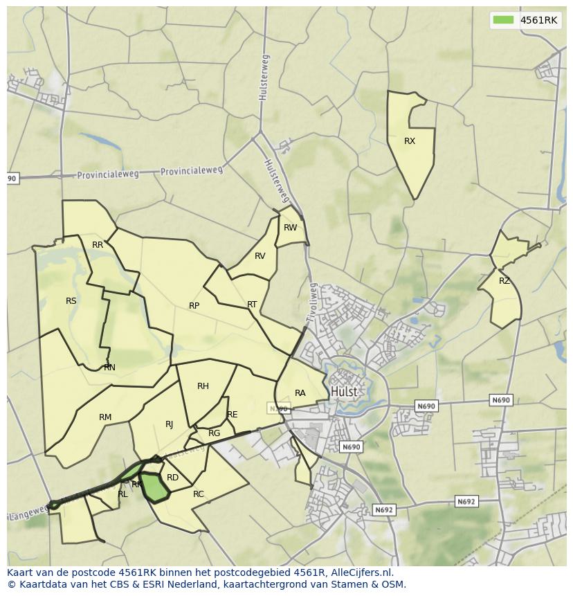 Afbeelding van het postcodegebied 4561 RK op de kaart.