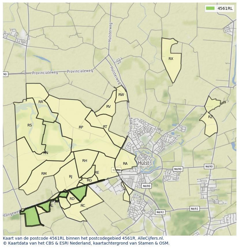 Afbeelding van het postcodegebied 4561 RL op de kaart.