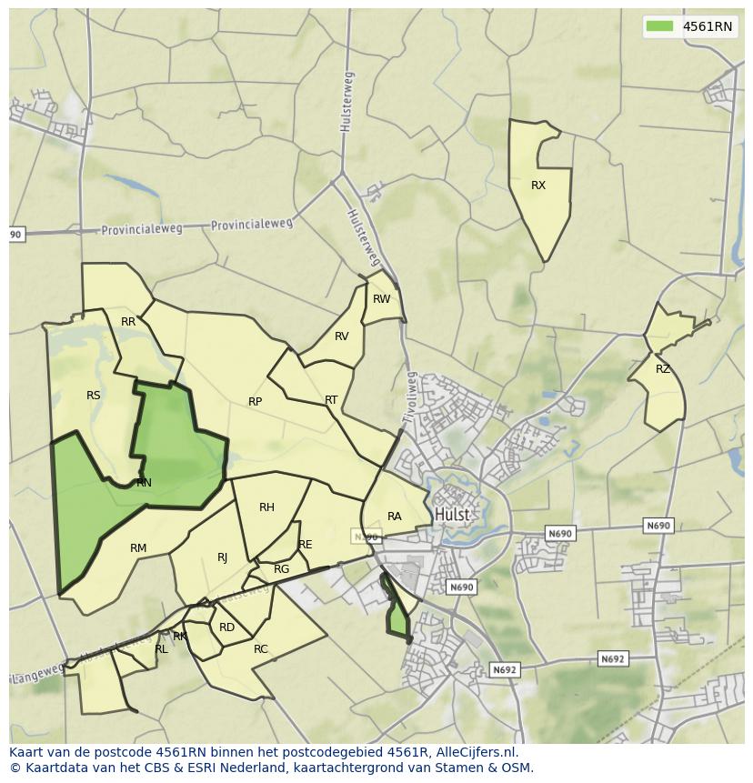 Afbeelding van het postcodegebied 4561 RN op de kaart.