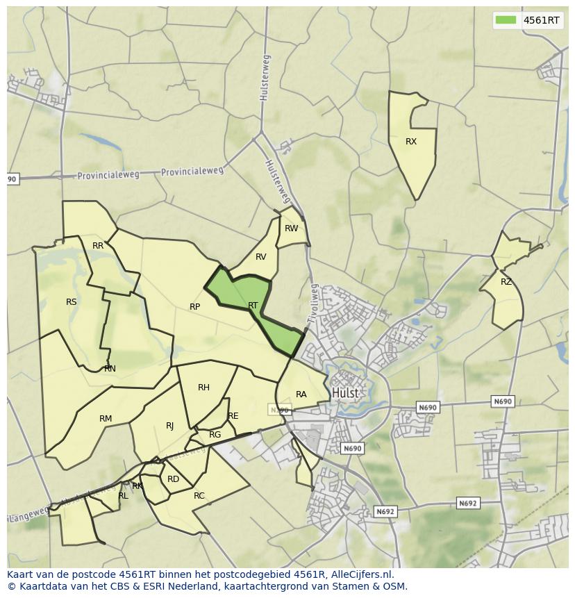 Afbeelding van het postcodegebied 4561 RT op de kaart.