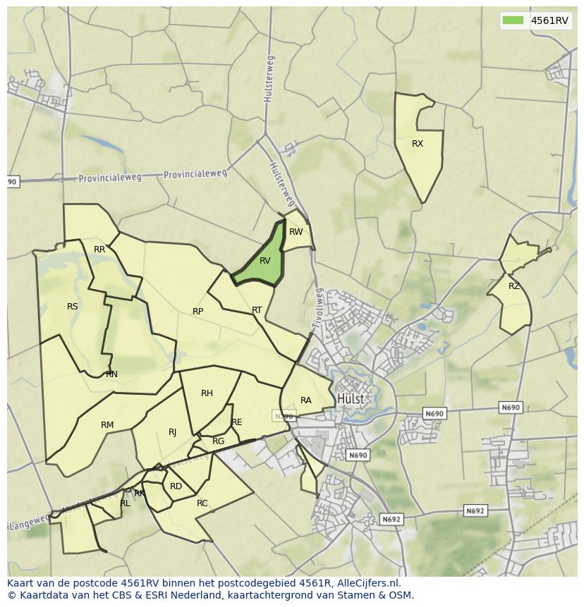 Afbeelding van het postcodegebied 4561 RV op de kaart.