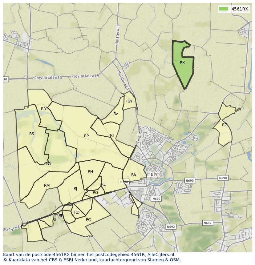 Afbeelding van het postcodegebied 4561 RX op de kaart.
