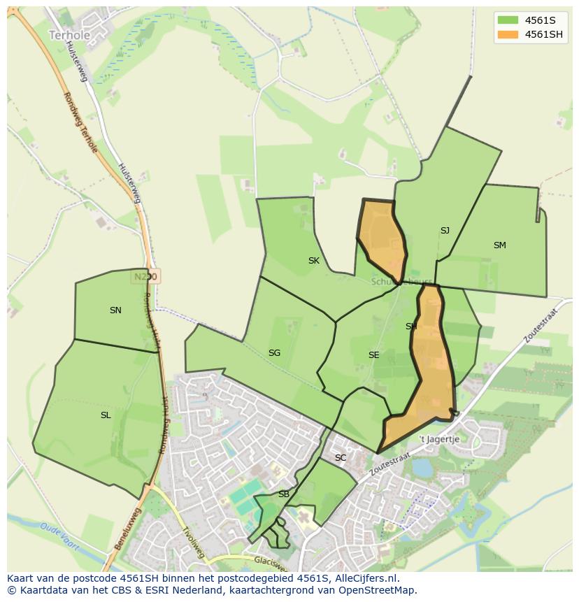 Afbeelding van het postcodegebied 4561 SH op de kaart.