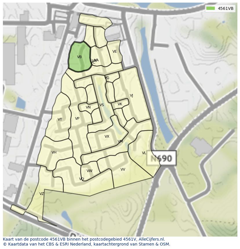 Afbeelding van het postcodegebied 4561 VB op de kaart.