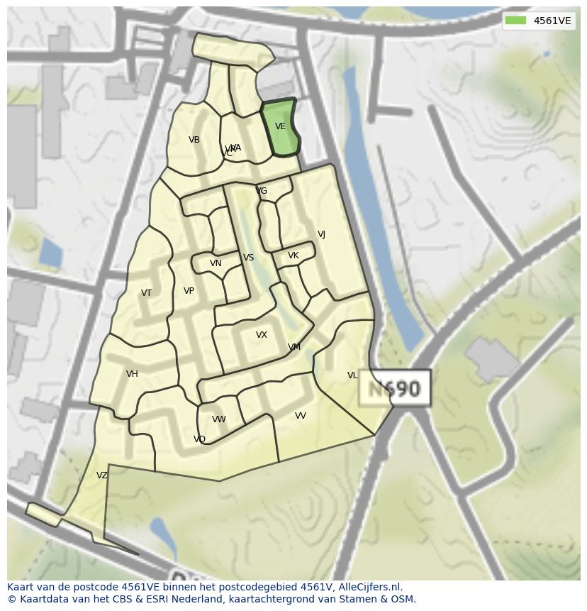 Afbeelding van het postcodegebied 4561 VE op de kaart.