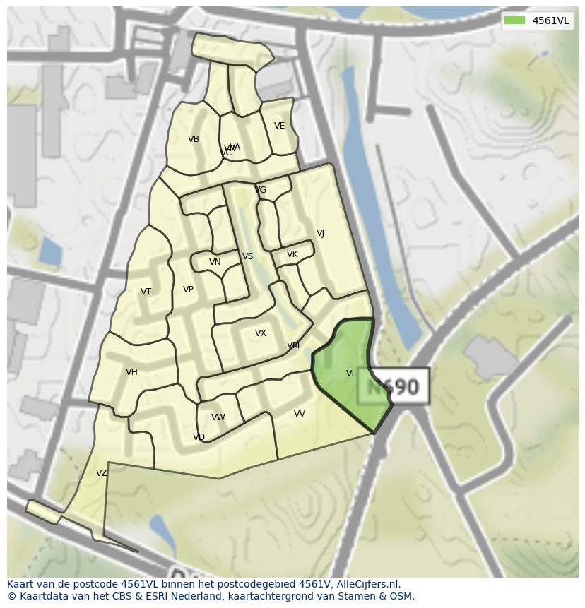 Afbeelding van het postcodegebied 4561 VL op de kaart.