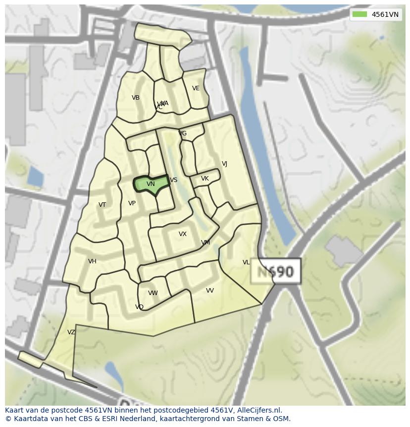 Afbeelding van het postcodegebied 4561 VN op de kaart.
