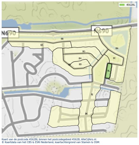 Afbeelding van het postcodegebied 4562 BL op de kaart.
