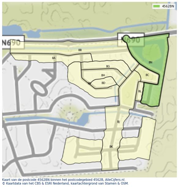 Afbeelding van het postcodegebied 4562 BN op de kaart.