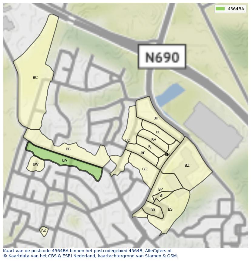 Afbeelding van het postcodegebied 4564 BA op de kaart.