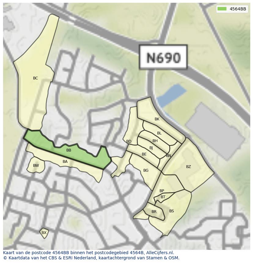 Afbeelding van het postcodegebied 4564 BB op de kaart.