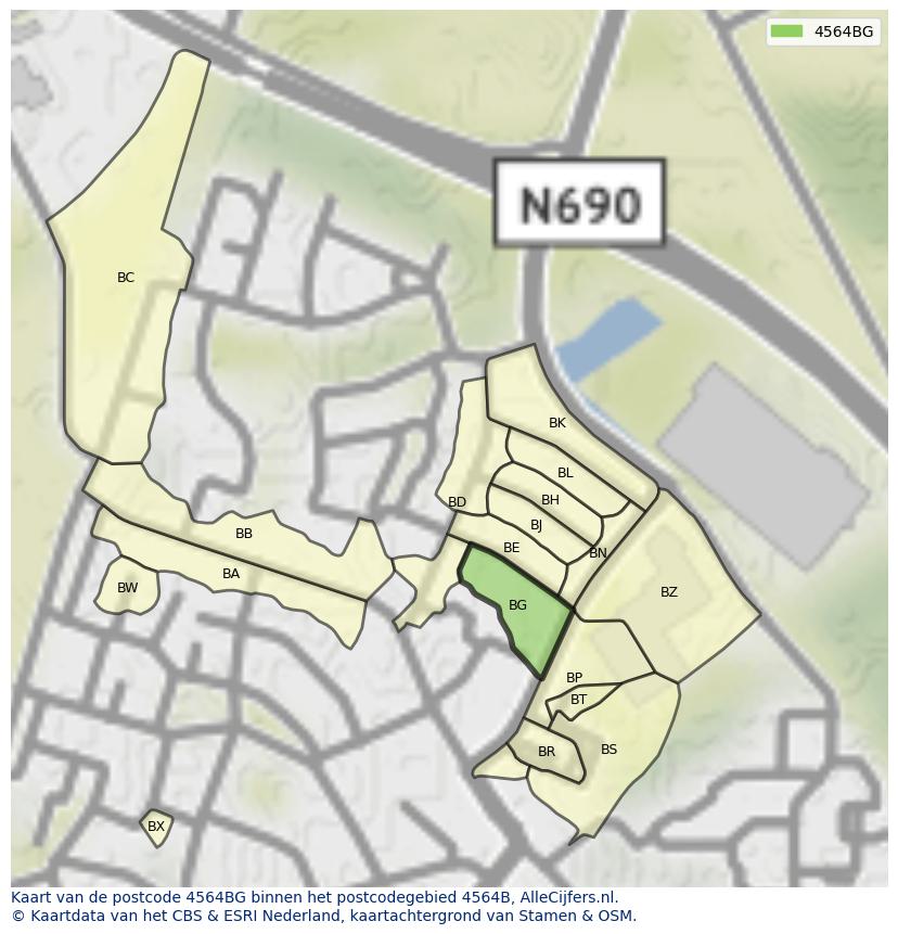 Afbeelding van het postcodegebied 4564 BG op de kaart.