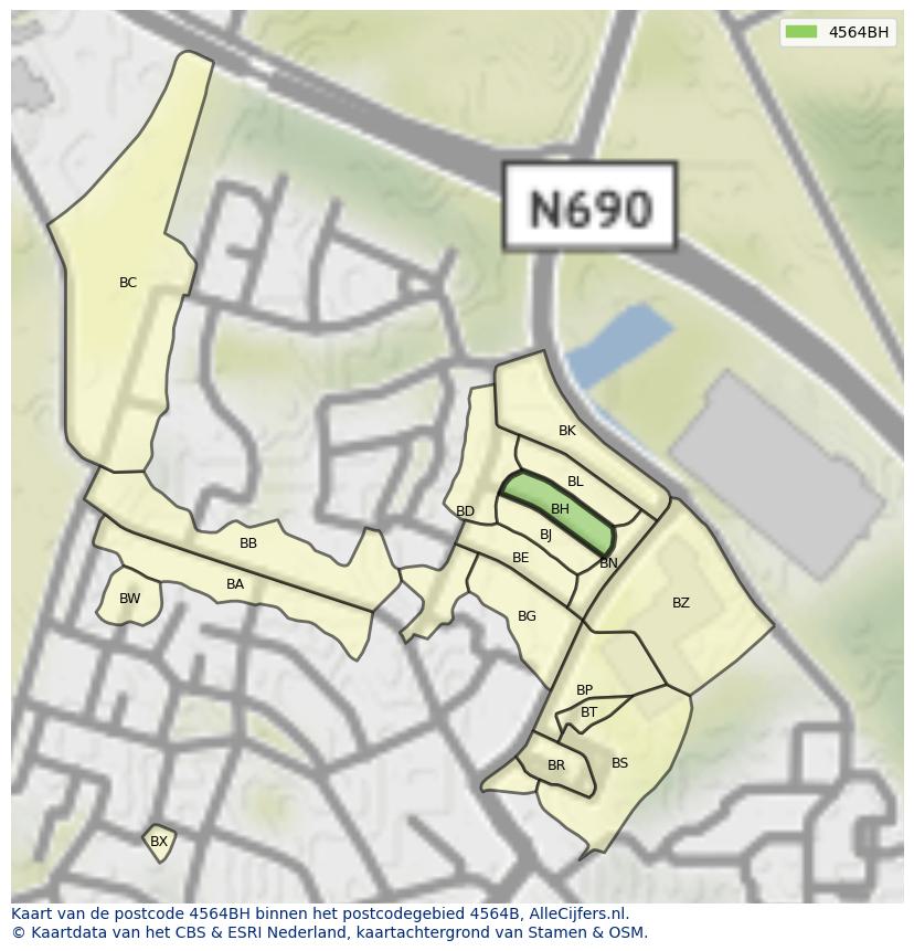 Afbeelding van het postcodegebied 4564 BH op de kaart.
