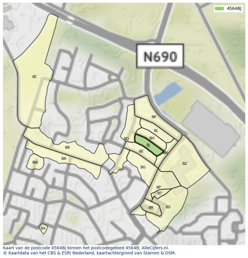 Afbeelding van het postcodegebied 4564 BJ op de kaart.