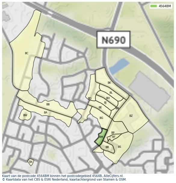 Afbeelding van het postcodegebied 4564 BM op de kaart.