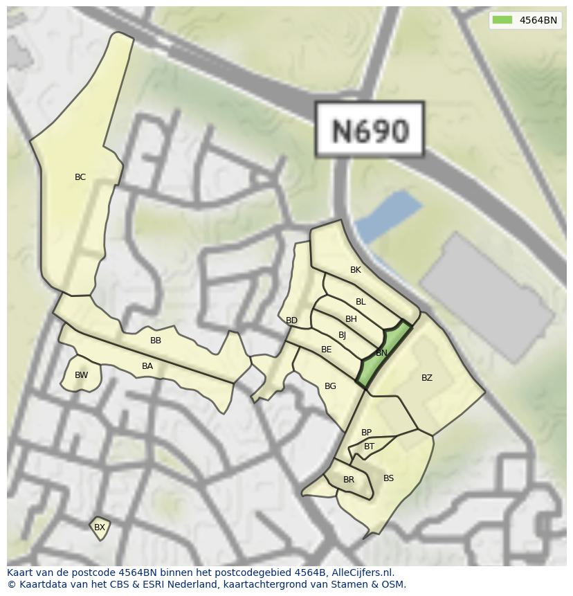 Afbeelding van het postcodegebied 4564 BN op de kaart.
