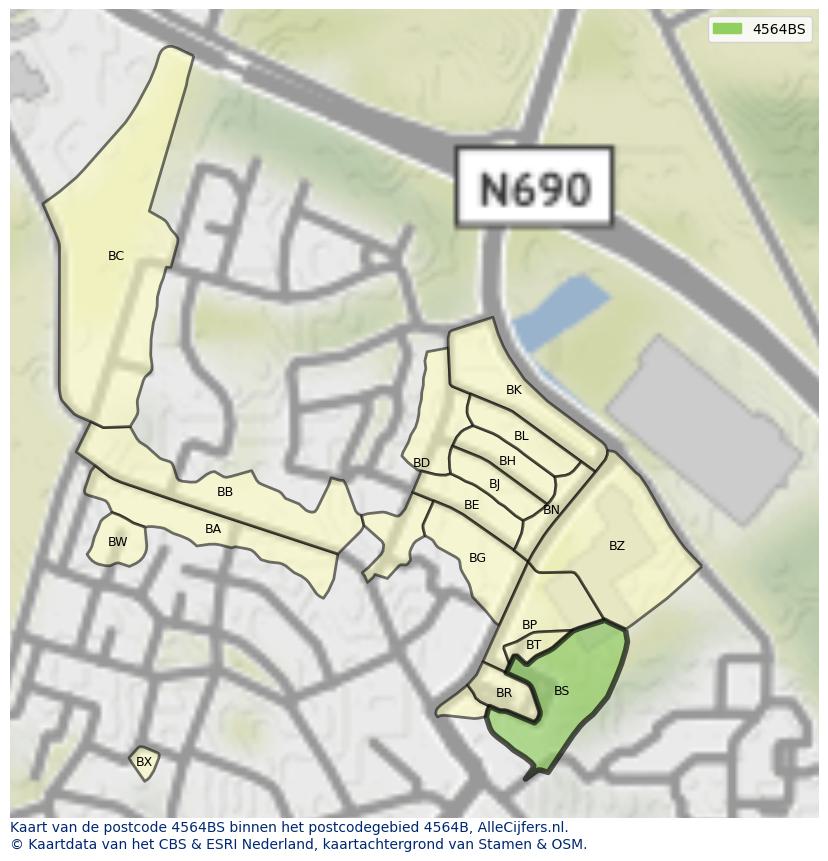 Afbeelding van het postcodegebied 4564 BS op de kaart.