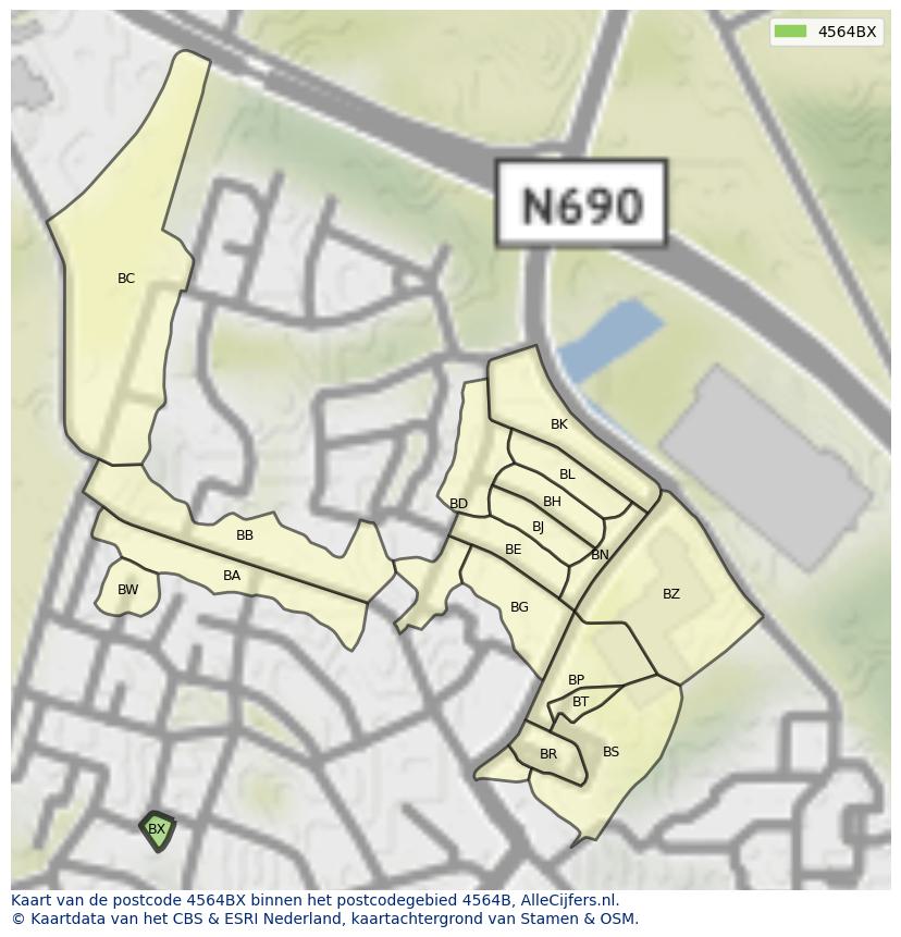 Afbeelding van het postcodegebied 4564 BX op de kaart.