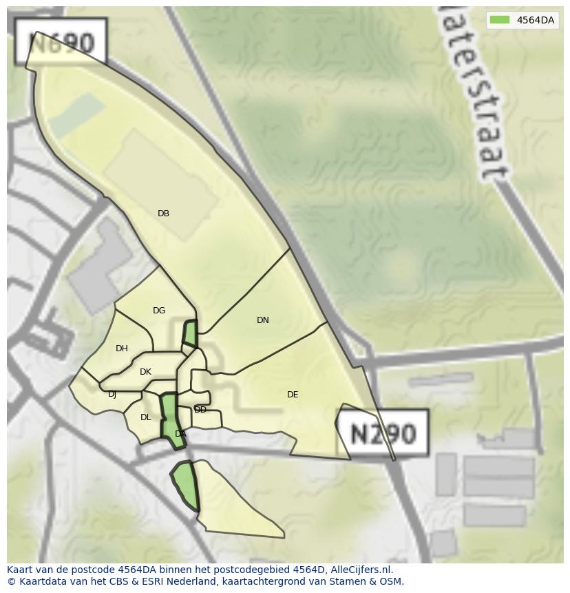 Afbeelding van het postcodegebied 4564 DA op de kaart.