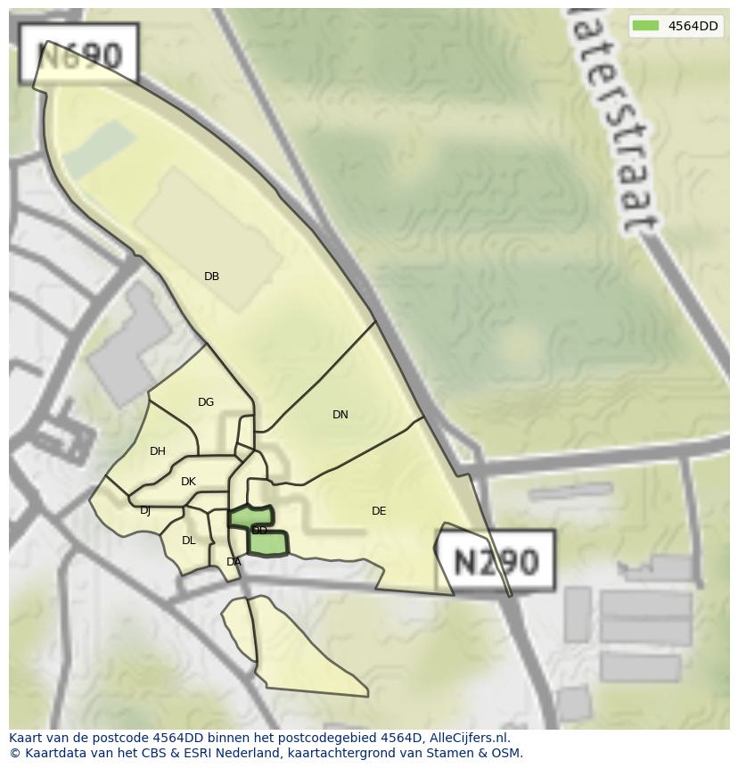 Afbeelding van het postcodegebied 4564 DD op de kaart.
