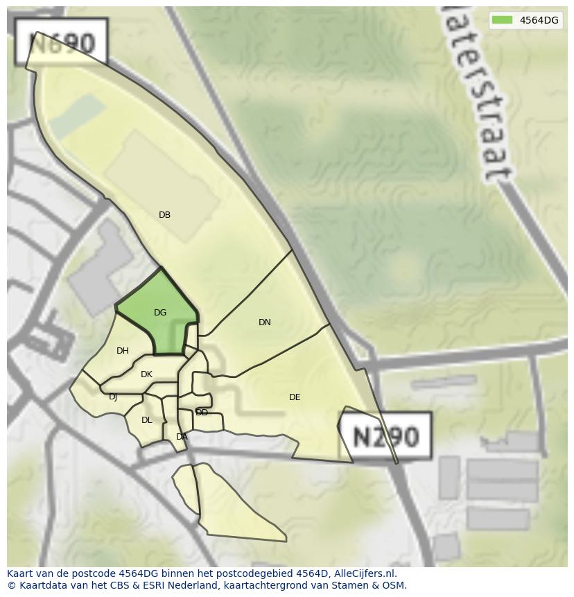 Afbeelding van het postcodegebied 4564 DG op de kaart.