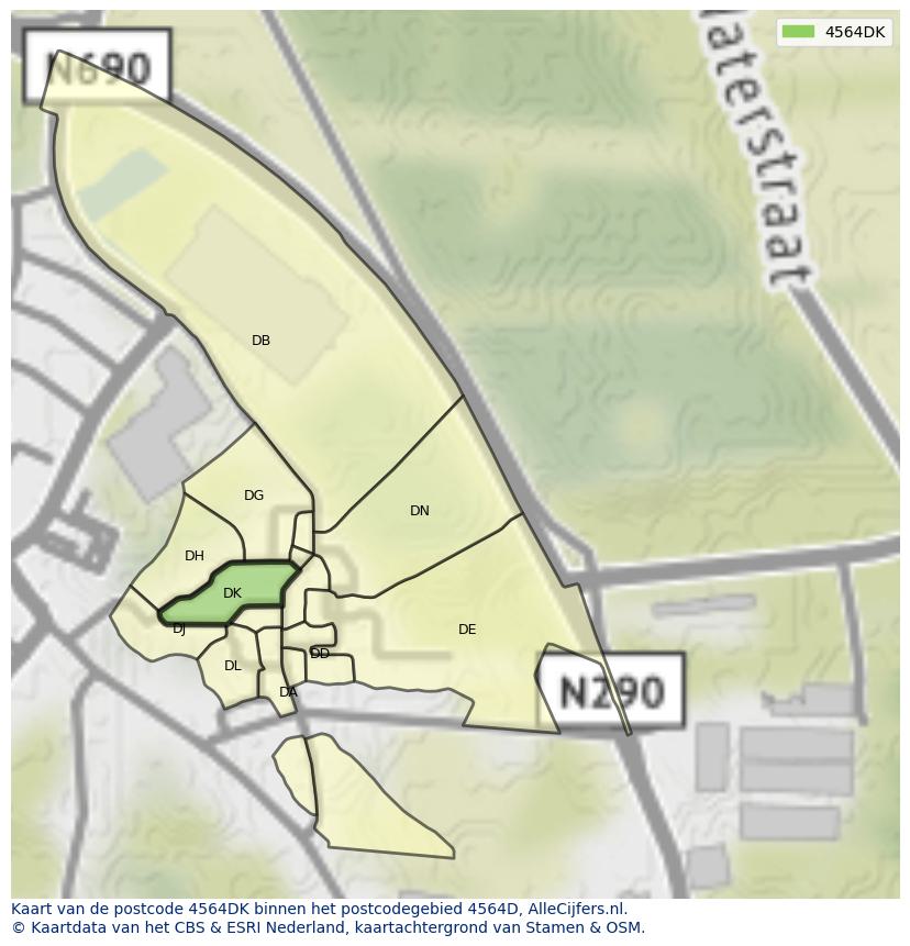 Afbeelding van het postcodegebied 4564 DK op de kaart.