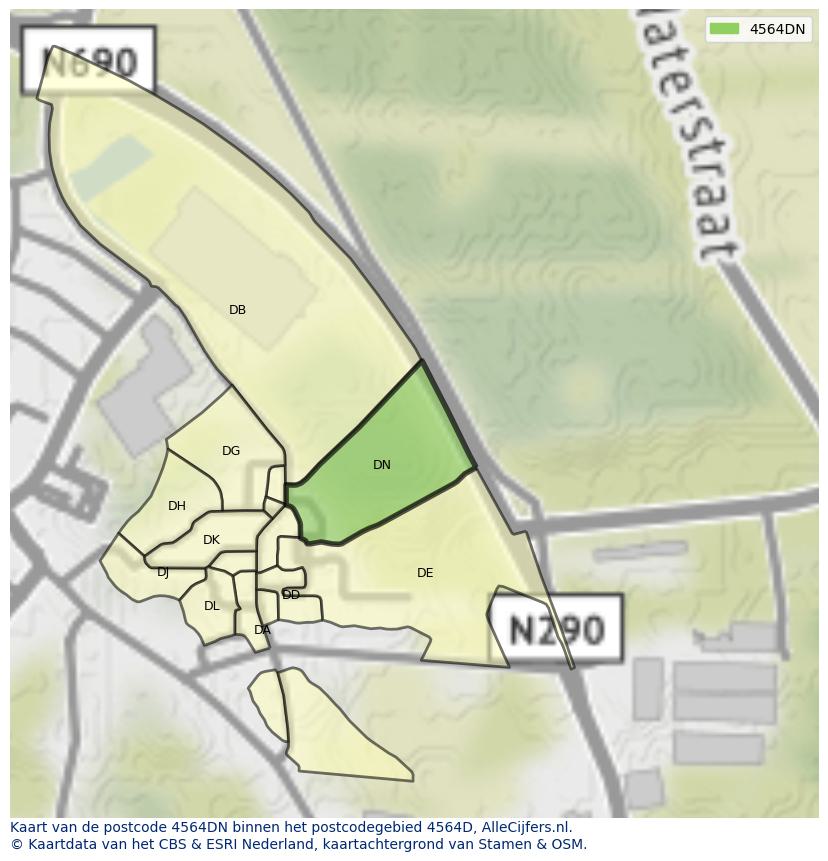 Afbeelding van het postcodegebied 4564 DN op de kaart.