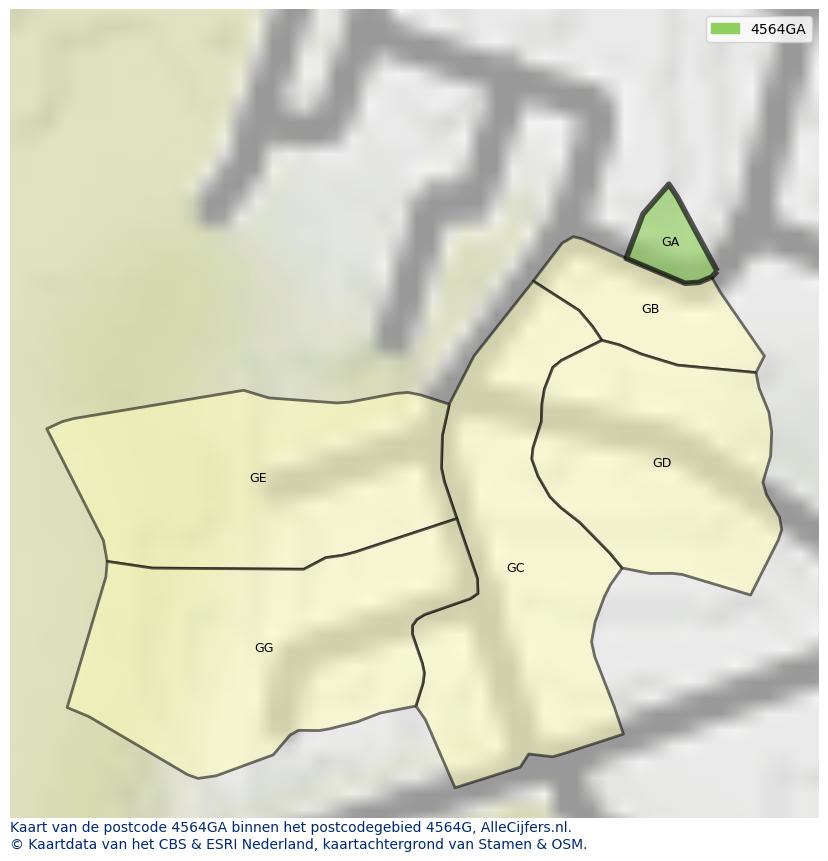 Afbeelding van het postcodegebied 4564 GA op de kaart.