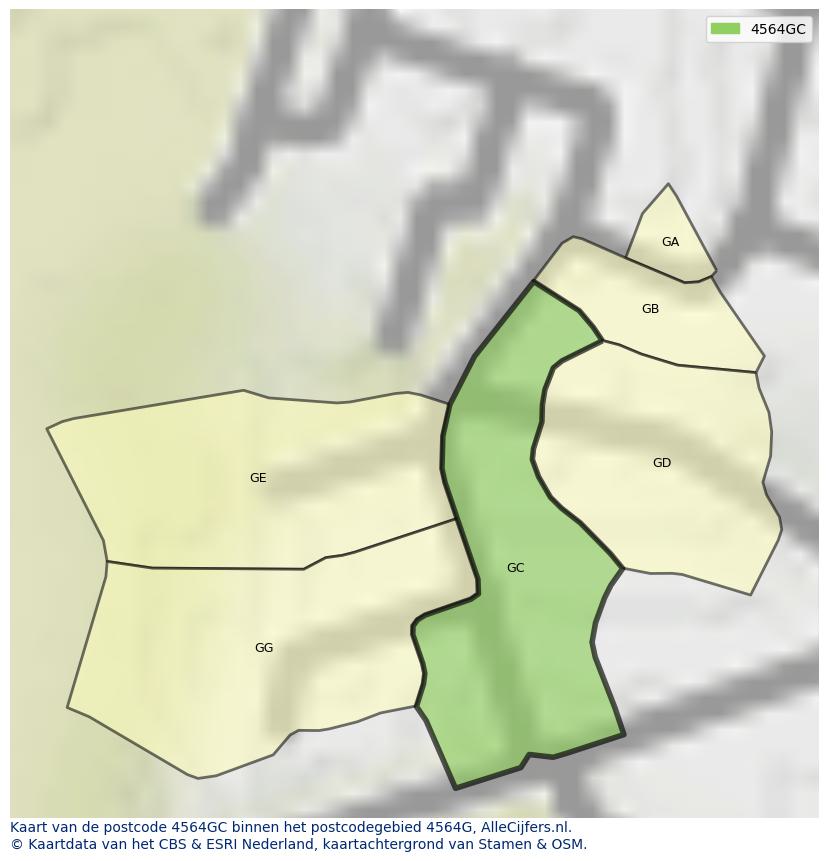 Afbeelding van het postcodegebied 4564 GC op de kaart.